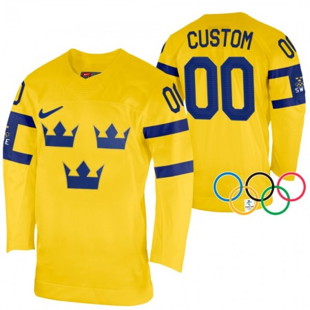 Zweden Custom 2022 Winter Olympics Geel Authentic Shirt - Mannen